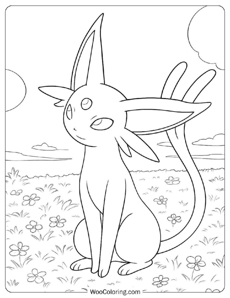 Cute Espeon Pokémon in a Bright Flower Meadow