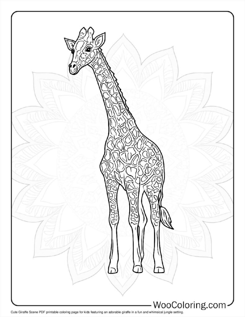 Cute Giraffe Scene Coloring In For Kids