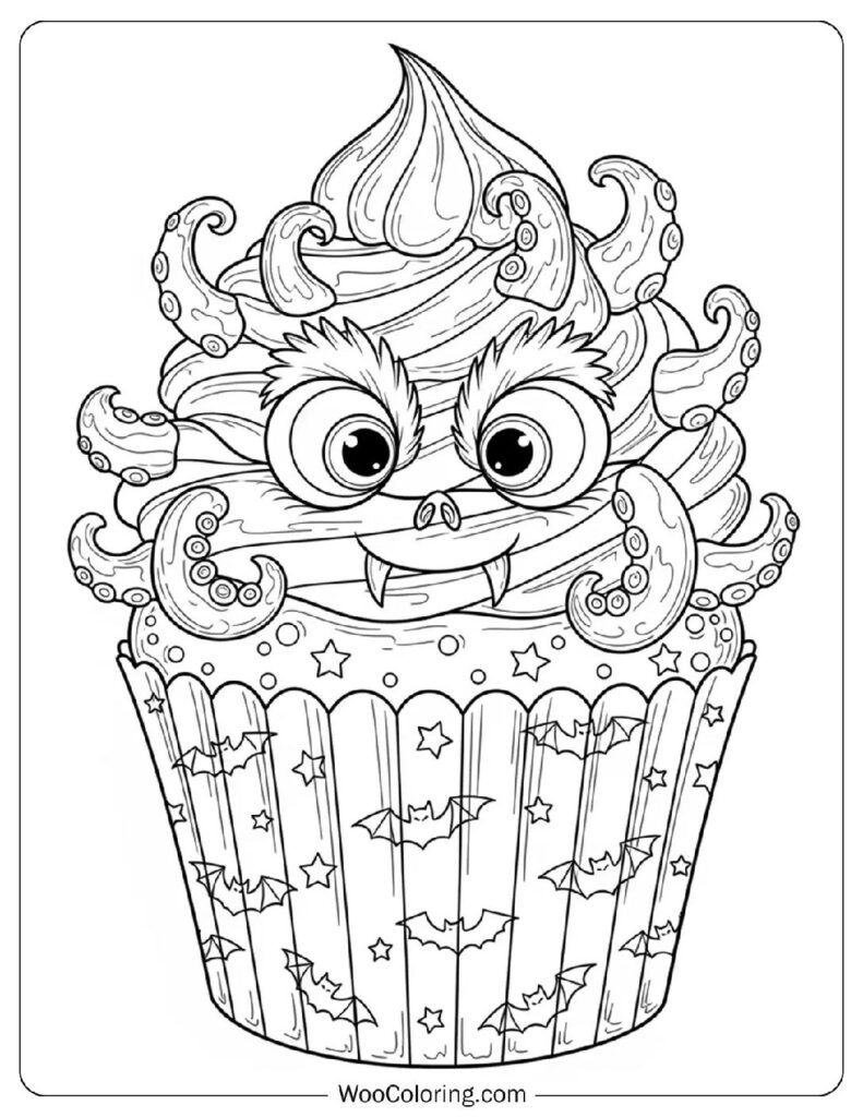 Cute Halloween Cupcake coloring page