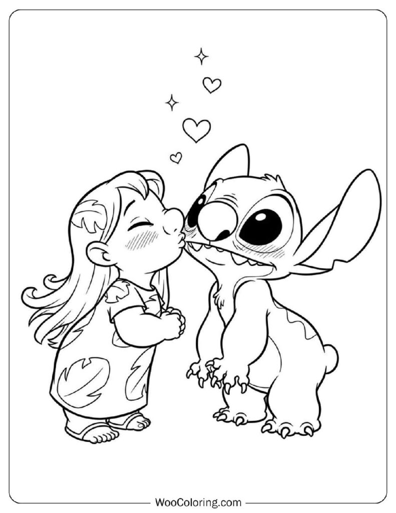 Cute Hawaiian Kiss Moment with Lilo and Stitch