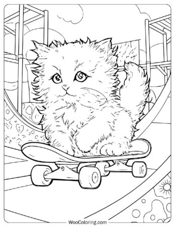 Cute Kawaii Fluffy Kitten Coloring Page