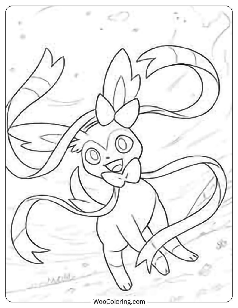 Cute Kawaii Sylveon Under the Sky Coloring Page for Preschoolers