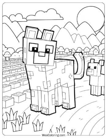 Cute Minecraft Cat and Kitten Coloring Page
