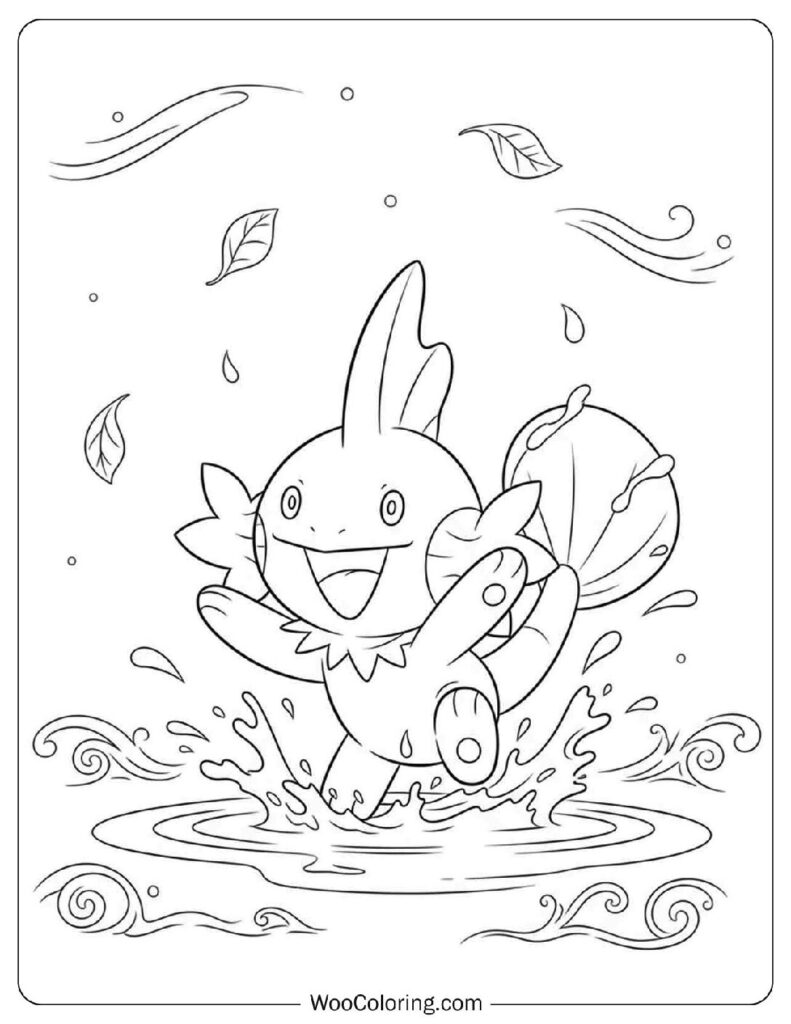 Cute Mudkip Pawing at Rippling Puddle