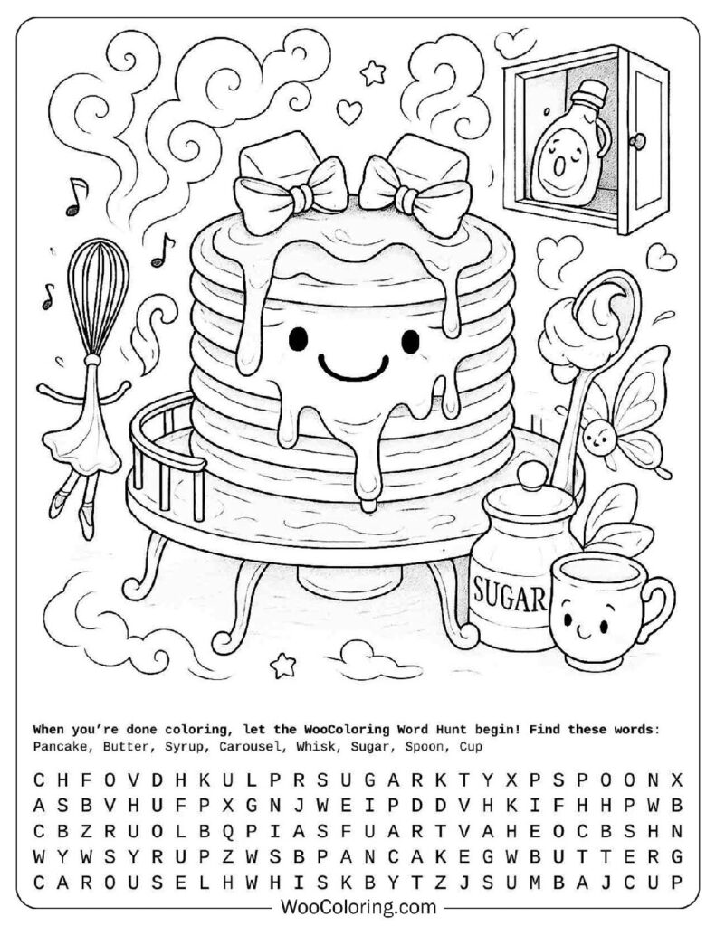 Cute Pancake Carousel Scene Coloring Sheet for Preschoolers