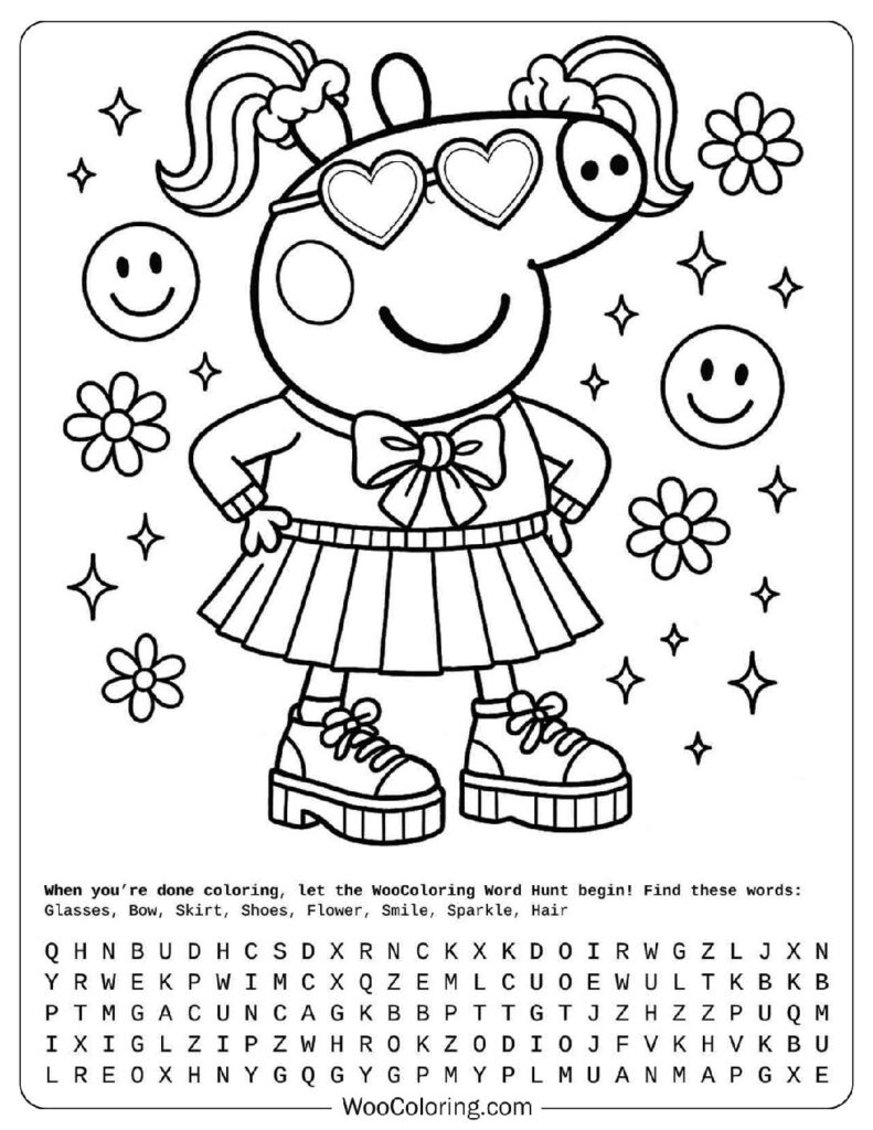 Cute Preppy Peppa Pig Surrounded by Smiley Faces and Daisies