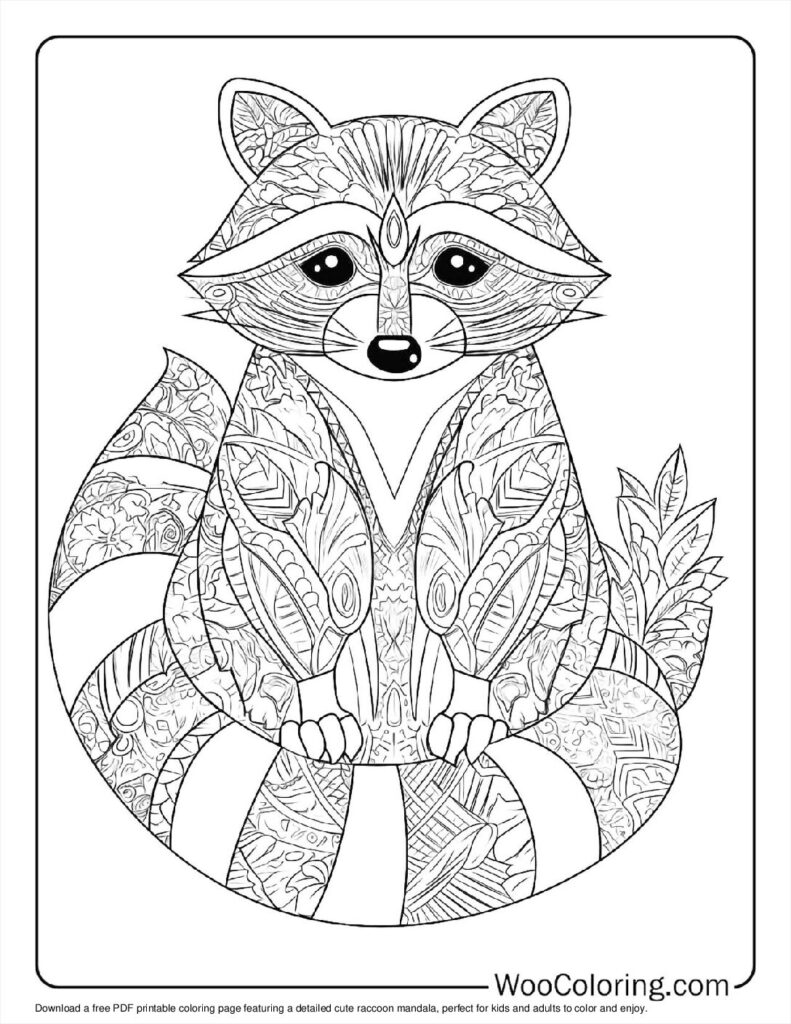 Cute Raccoon Mandala Coloring Page For Kids