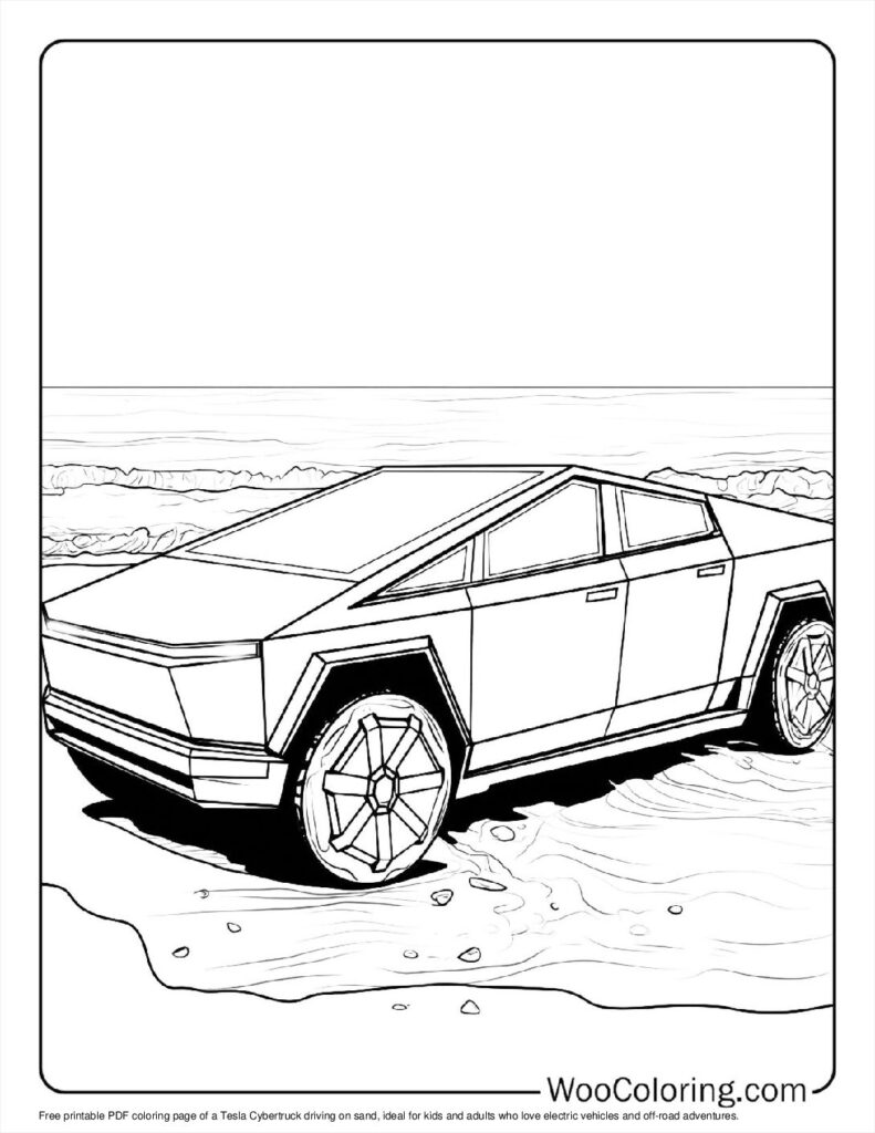 Cybertruck on Sand Coloring Page