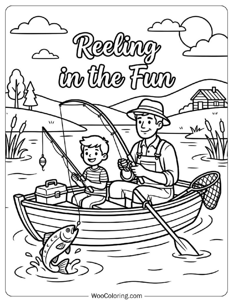 Dad and Son Fishing in a Boat on a Calm Lake