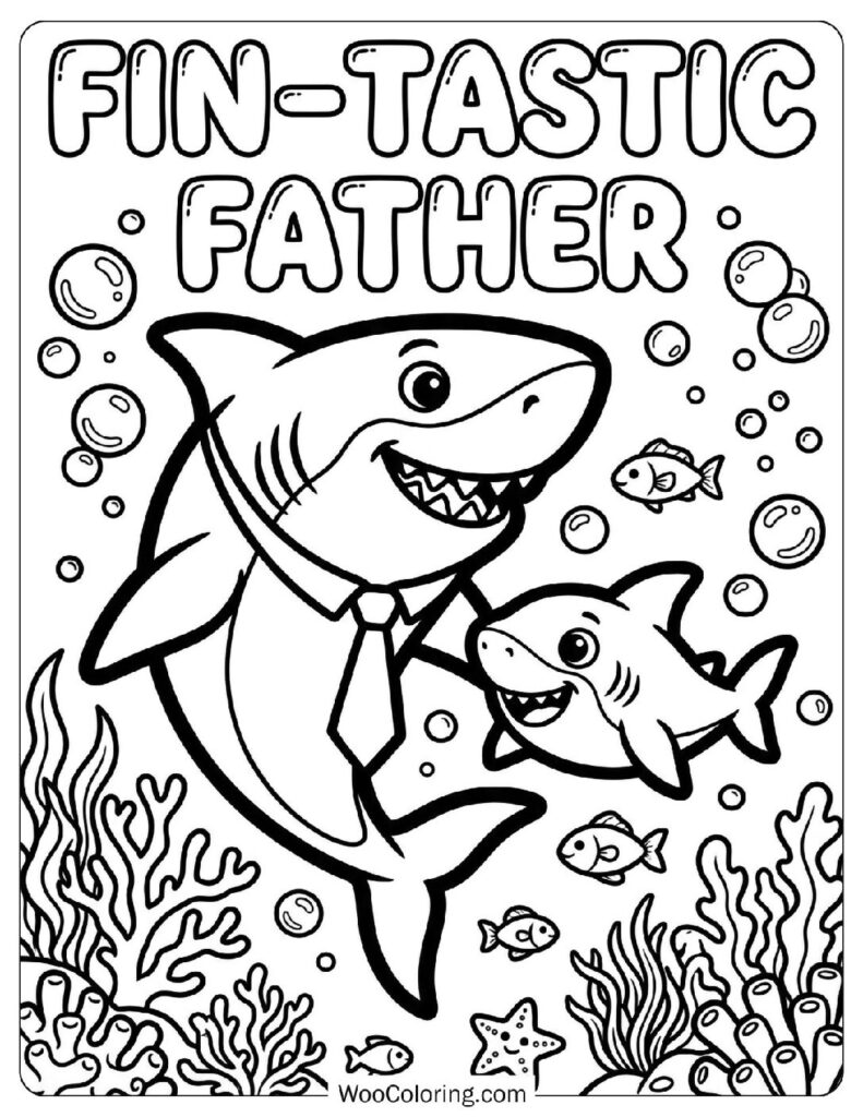 Daddy Shark and Baby Shark Swimming in Ocean with Bubbles