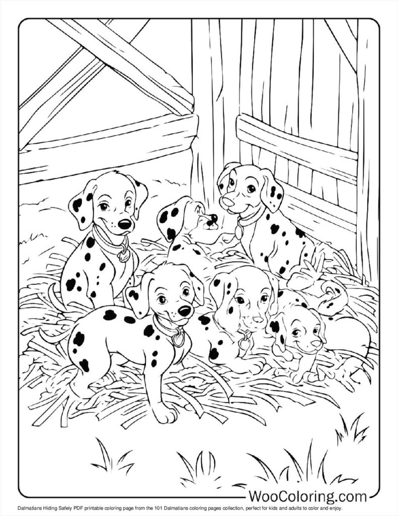 Dalmatians Hiding Safely Coloring Page For Kids
