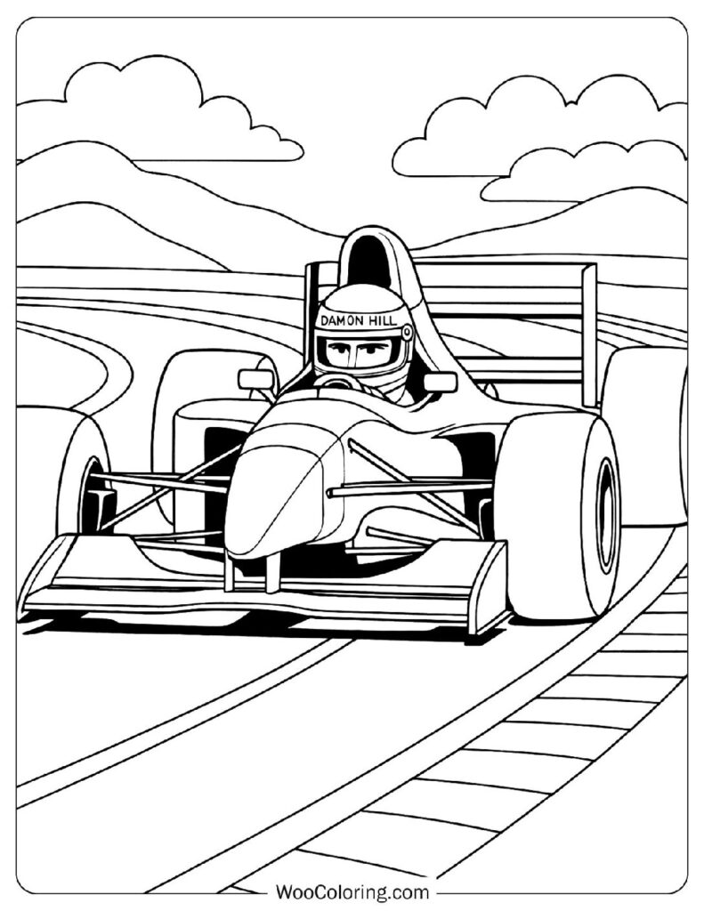 Damon Hill in Williams F1 Car at Suzuka Circuit For Kids Coloring
