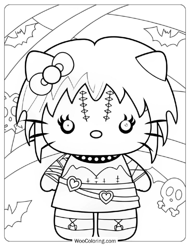 Dark Goth Hello Kitty Coloring Page