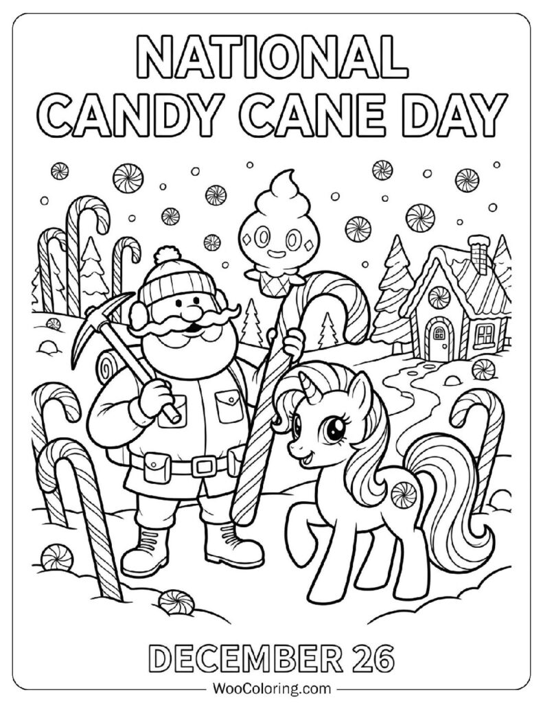 December 26 – National Candy Cane Day Coloring Sheet for Preschoolers