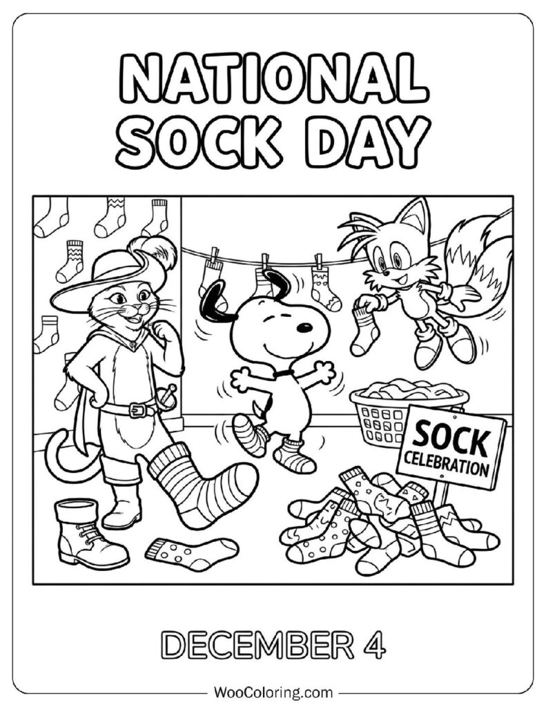 December 4 – National Sock Day Coloring Sheet for Kids
