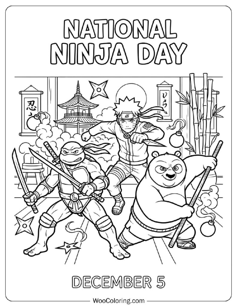 December 5 – National Ninja Day Coloring Page for Preschoolers