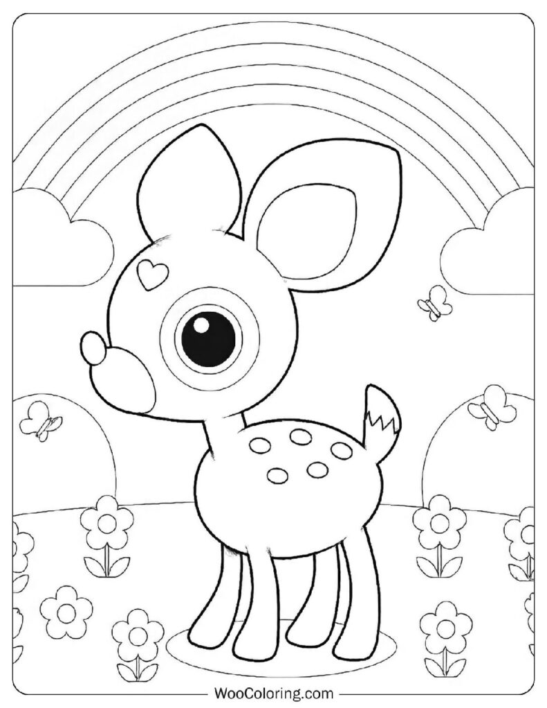 Deery Lou cheerful brown Sanrio deer playing in Rainbow Forest
