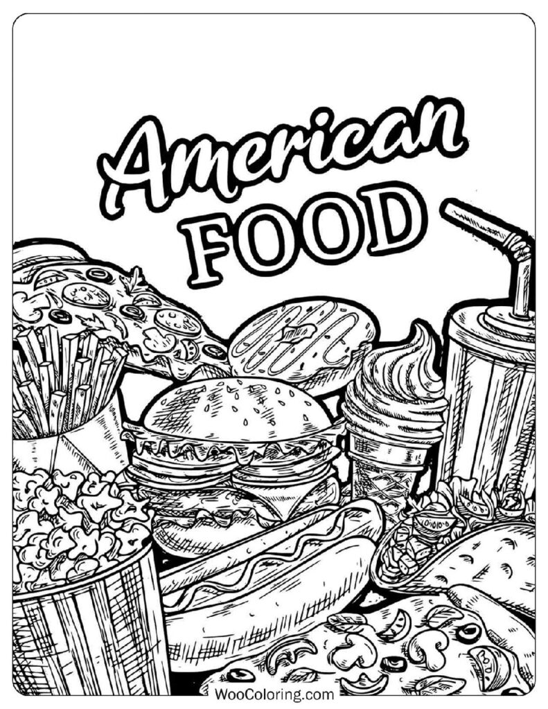Delicious American Fast Food Coloring Page