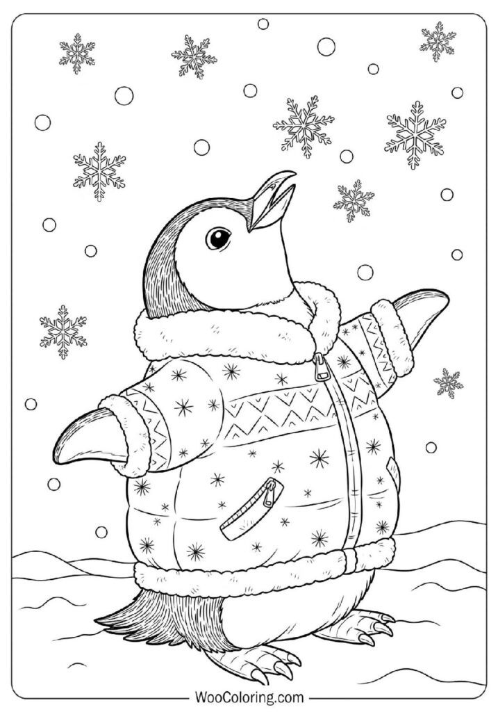 Delighted Penguin with Open Mouth Enjoying the Taste of Falling Snow