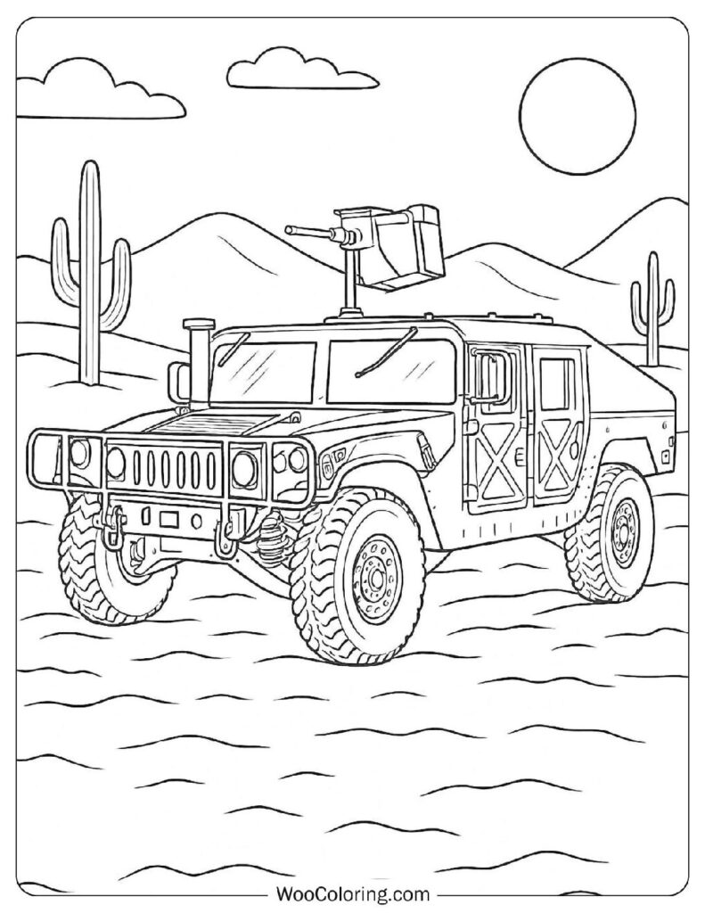 Desert Patrol Humvee Military Vehicle Coloring Page