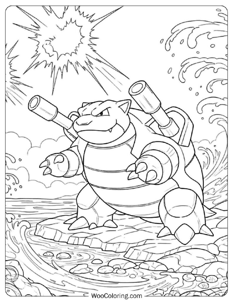 Detailed Blastoise Hydro Cannon Battle Scene