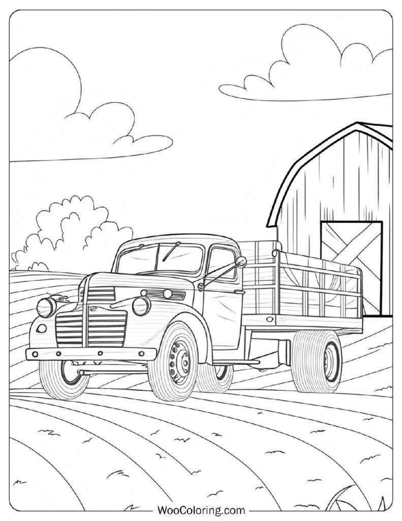 Detailed Coloring Page Of A Farm Truck Working The Country Roads