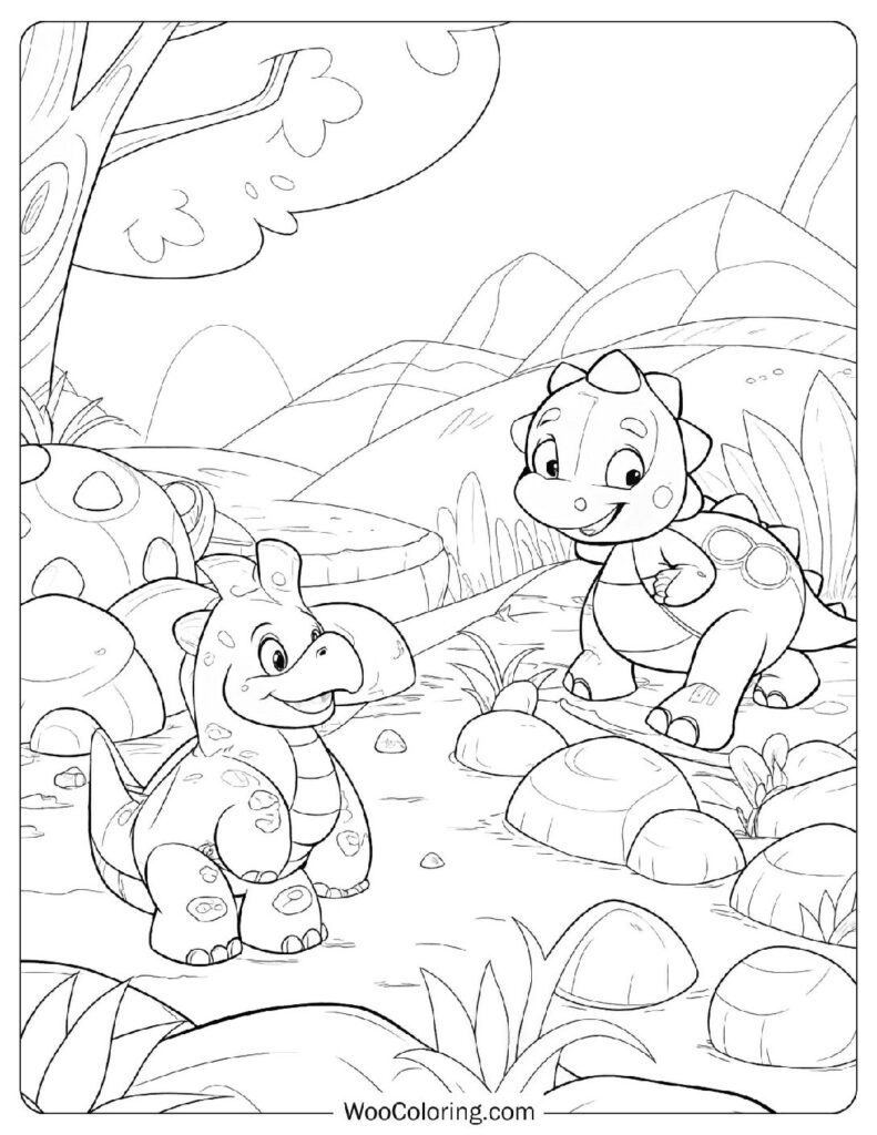 Detailed Coloring Page Of Cartoon Dinosaur Story