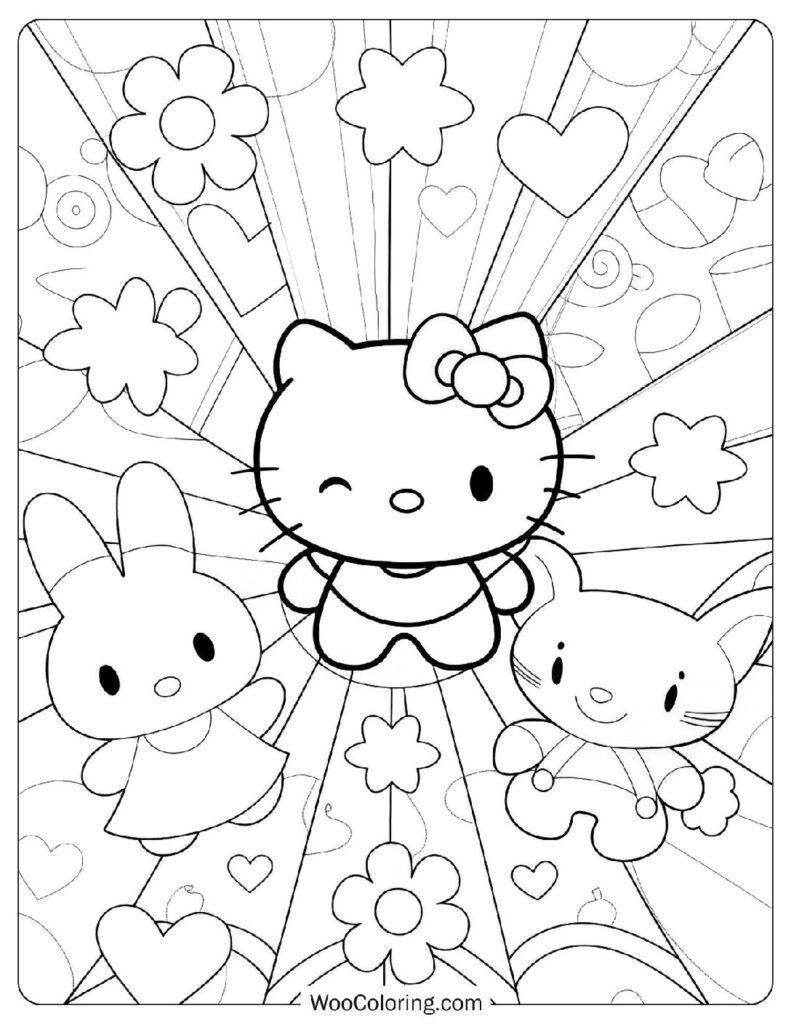 Detailed Coloring Page Of Charming Hello Kitty And Friends Poster