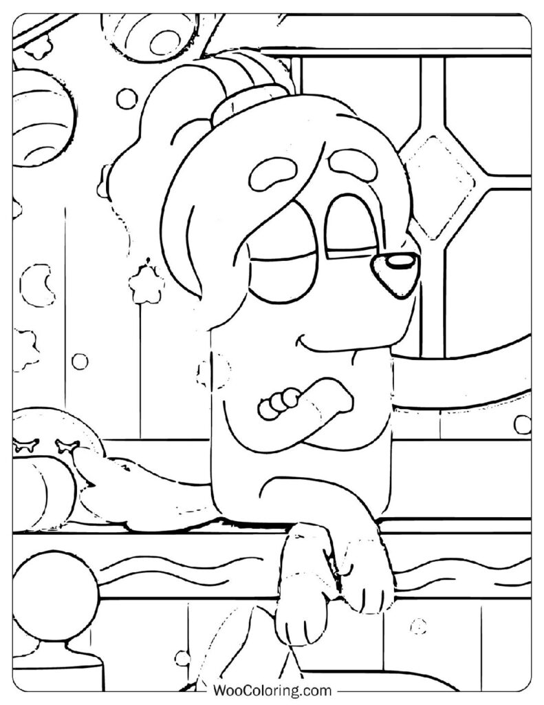 Detailed Coloring Page Of Frisky Sitting Peacefully in a Cozy Room
