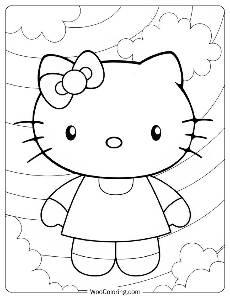 Detailed Coloring Page Of Joyful Hello Kitty Waving
