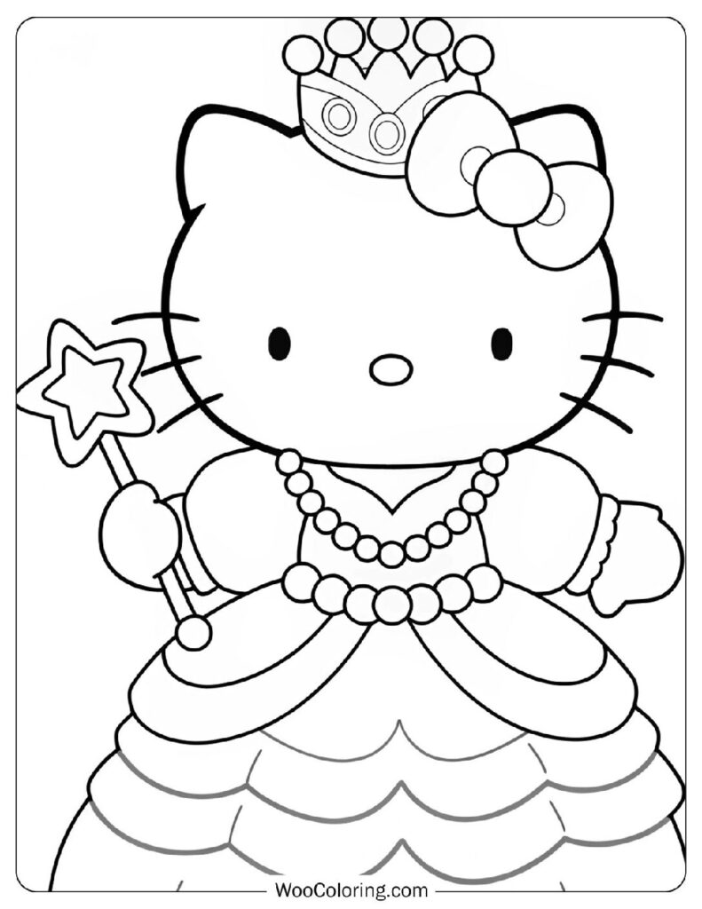 Detailed Coloring Page Of Royal Princess Hello Kitty