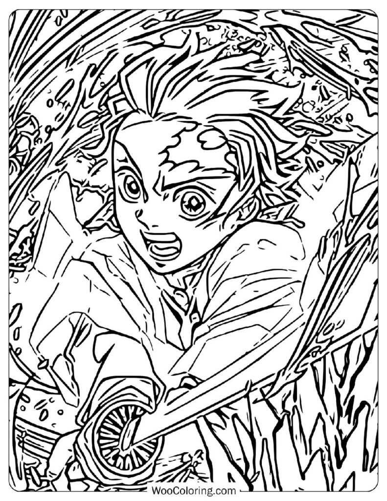 Detailed Coloring Page Of Tanjiro Kamado – The Compassionate Demon Slayer