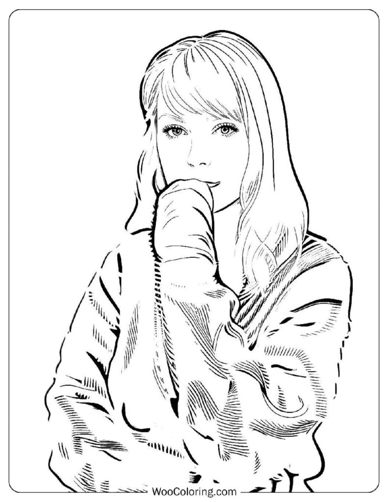 Detailed Coloring Page Of Taylor Swift - Cardigan