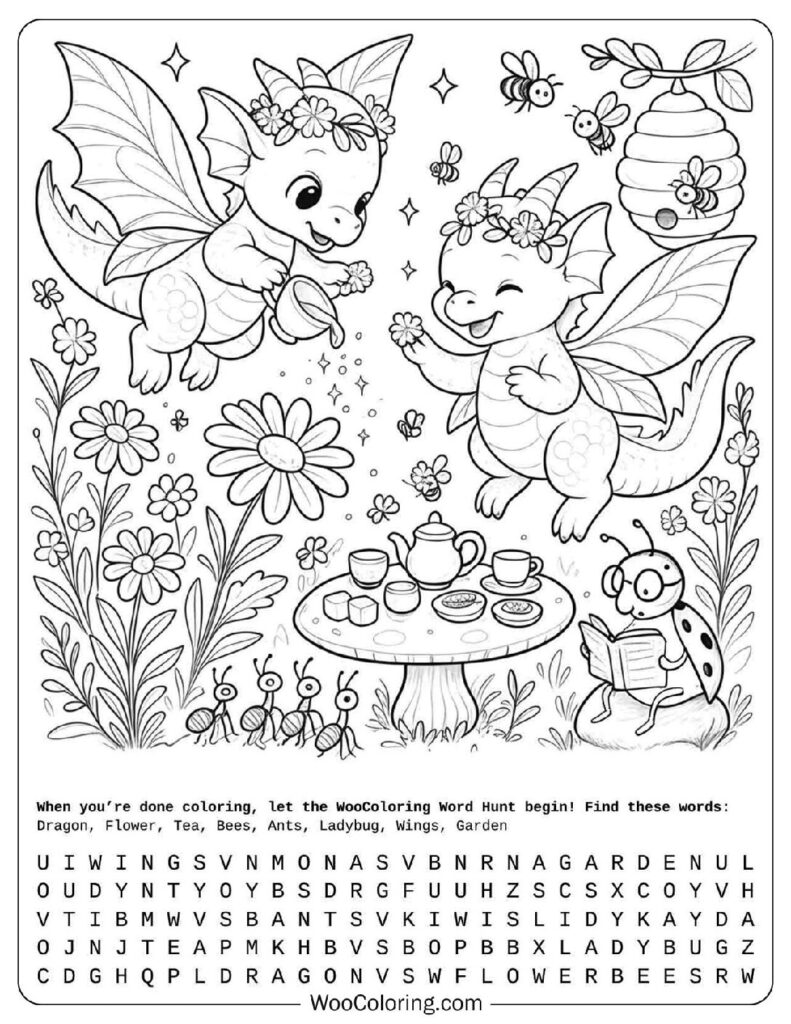 Detailed Cute Dragon Duo Spreading Fairy Dust to Color