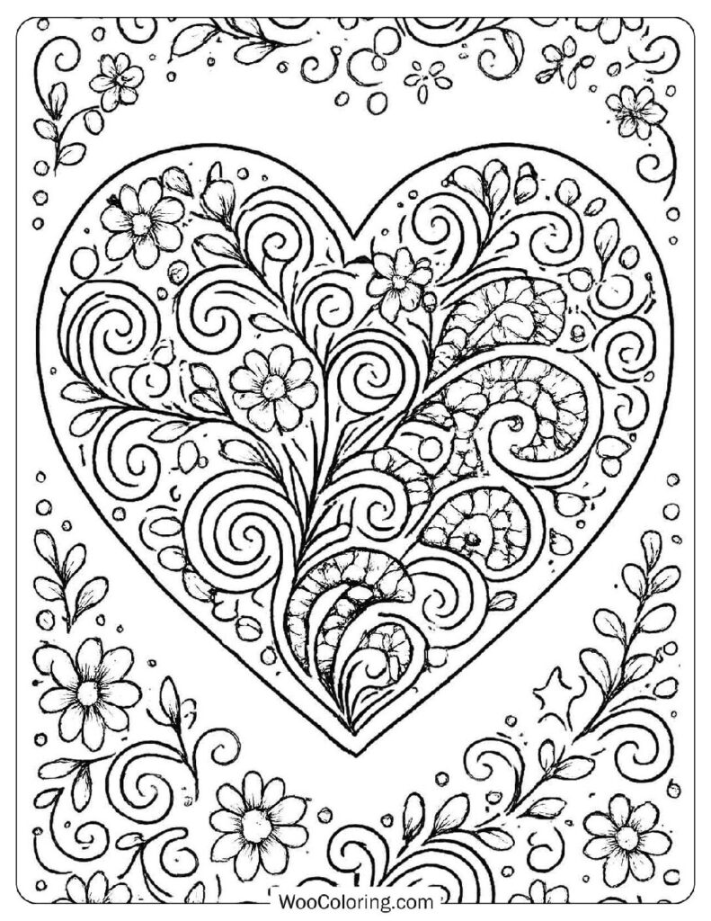 Detailed Doodle Heart Coloring Page with Intricate Patterns