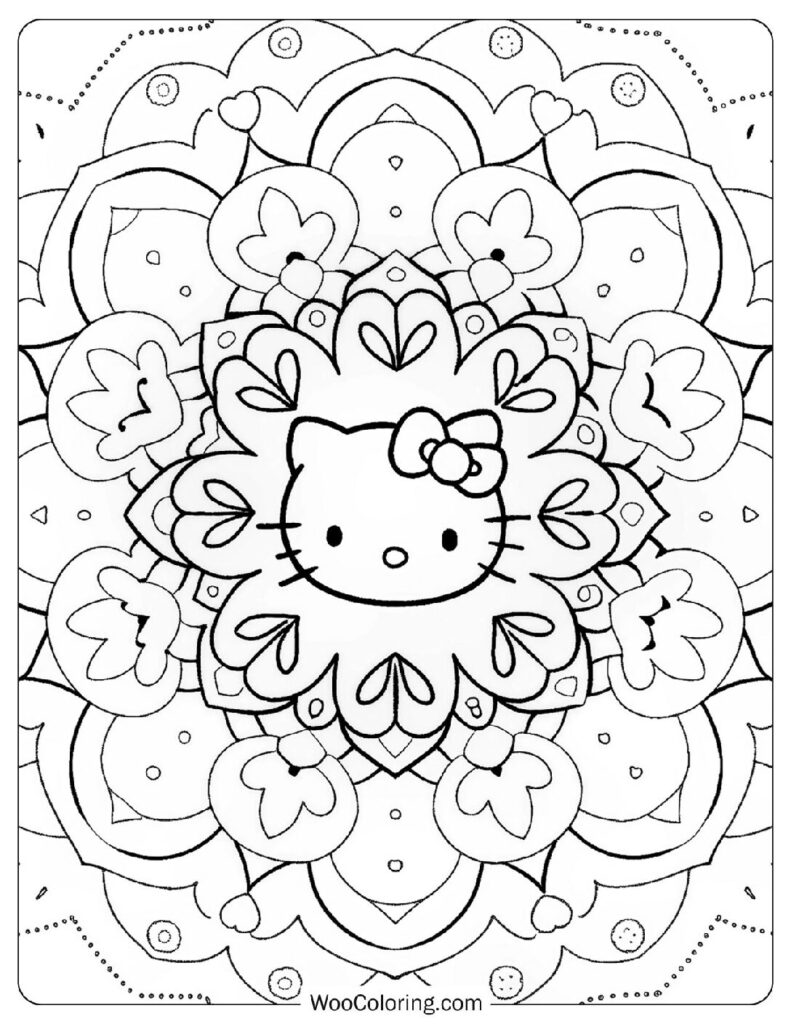 Detailed Hello Kitty Mandala Coloring Page For Preschoolers