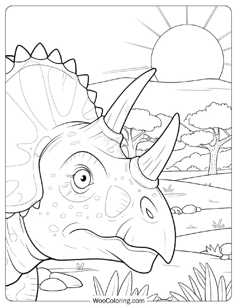 Detailed Jurassic Triceratops at Sunset