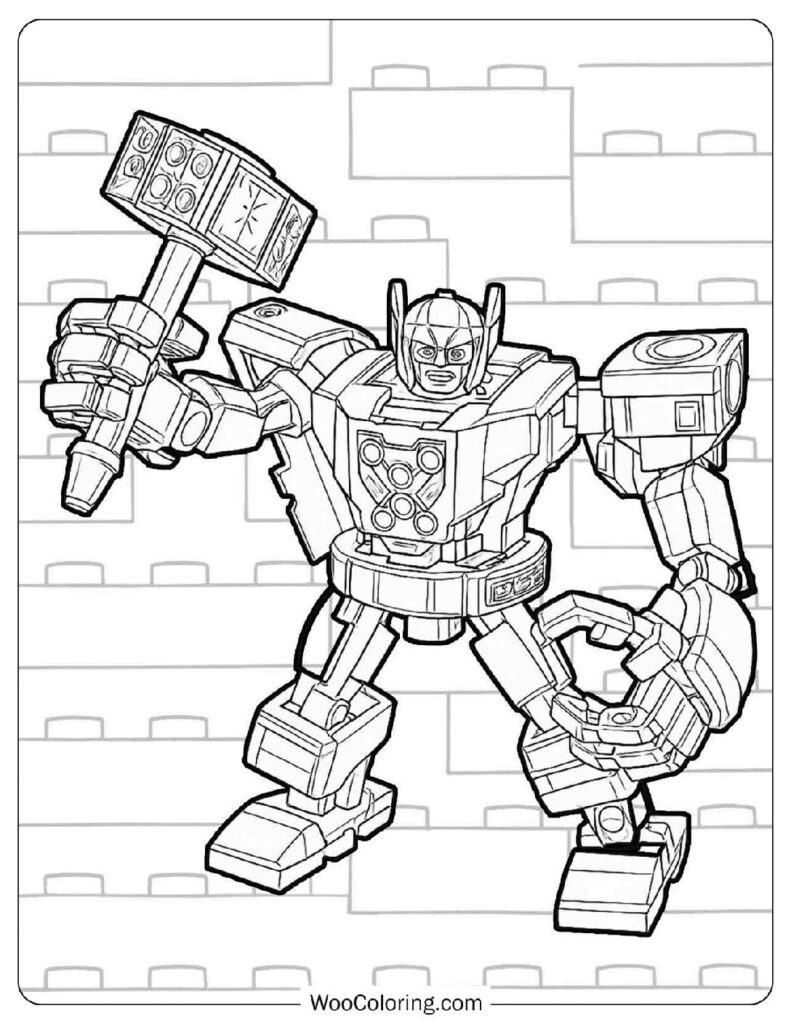 Thor in His Lego Marvel Avengers Mech Suit with Lightning Hammer in a Detailed Pose