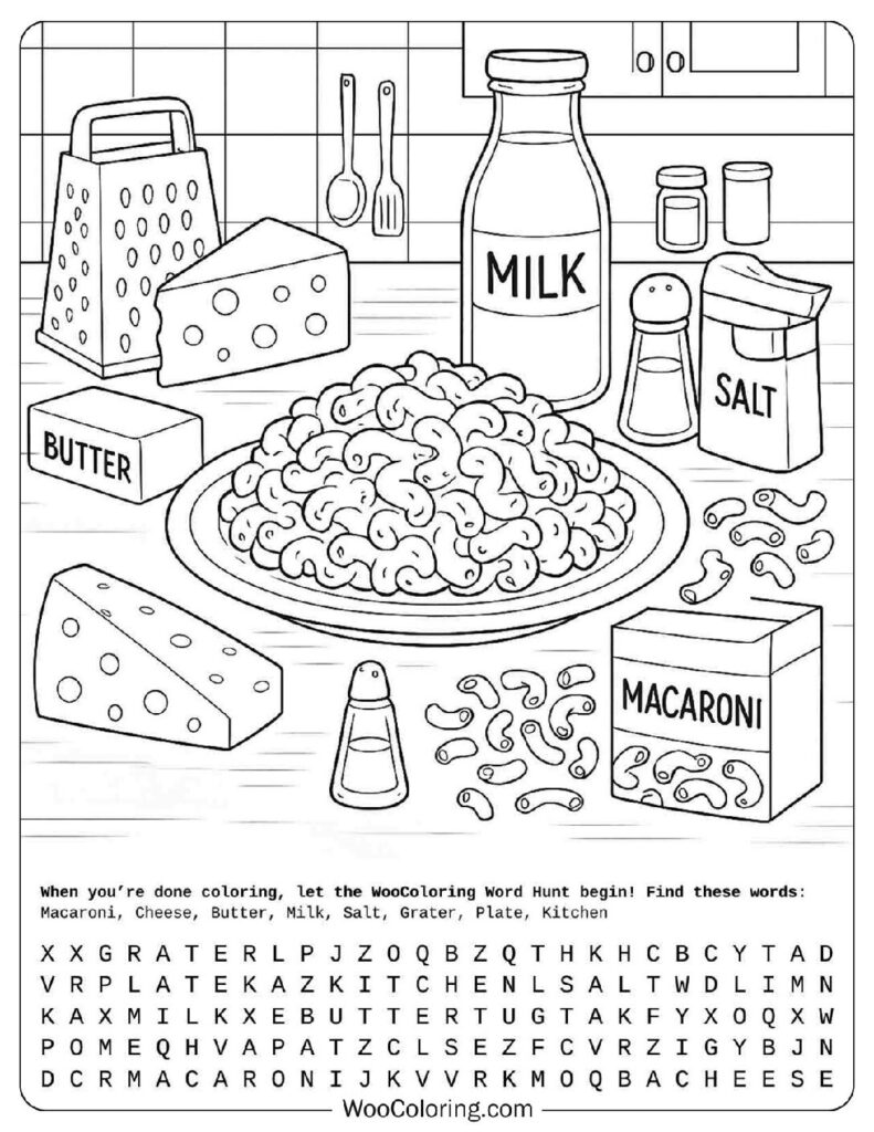 Detailed Macaroni Recipe Setup with Butter, Milk and Cheese