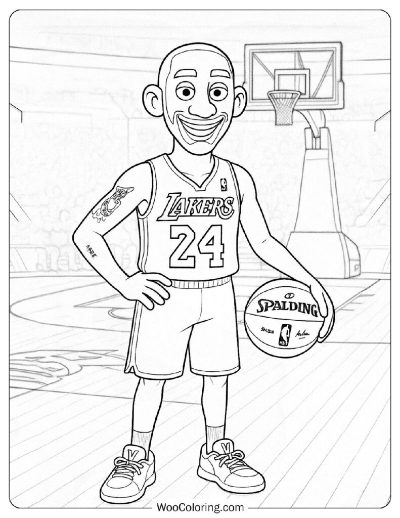 Detailed Mamba Kobe Bryant Coloring Page Him Lakers Jersey Wearing Number 24