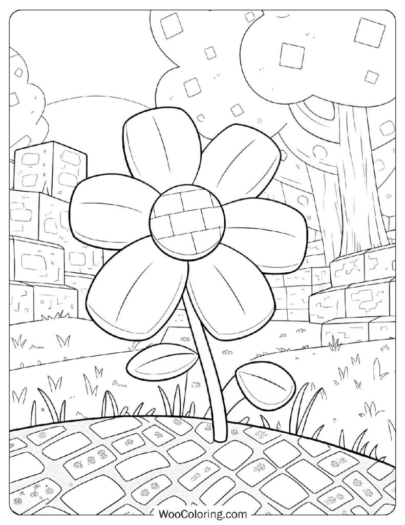 Detailed Minecraft Flower Coloring Sheet For Kids