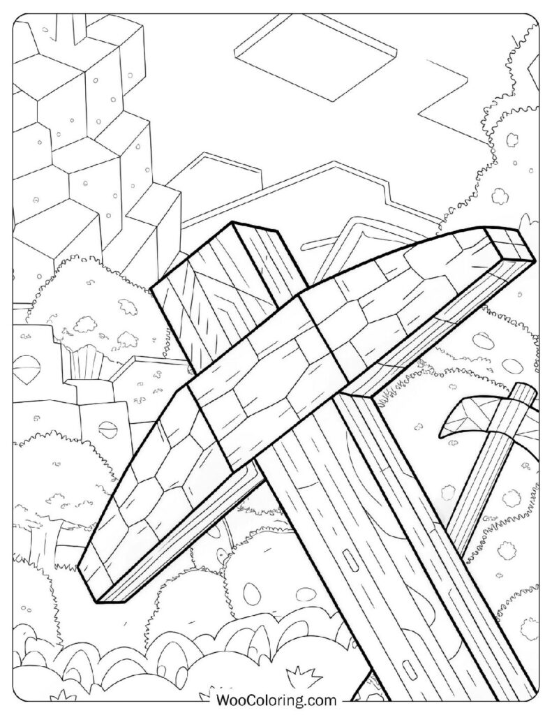 Detailed Minecraft Tools Coloring Page For Preschoolers