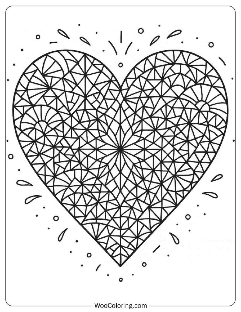 Detailed Mosaic Heart Art Coloring Page for Adults
