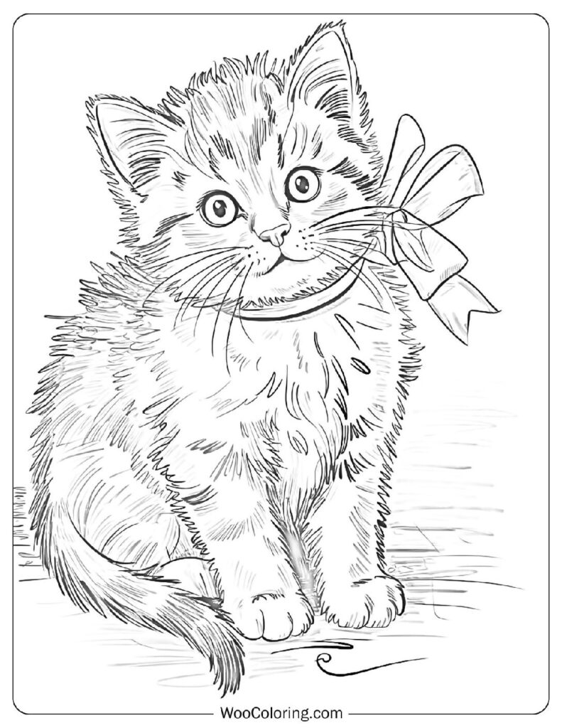 Detailed Realistic Kitten Drawing Coloring Sheet