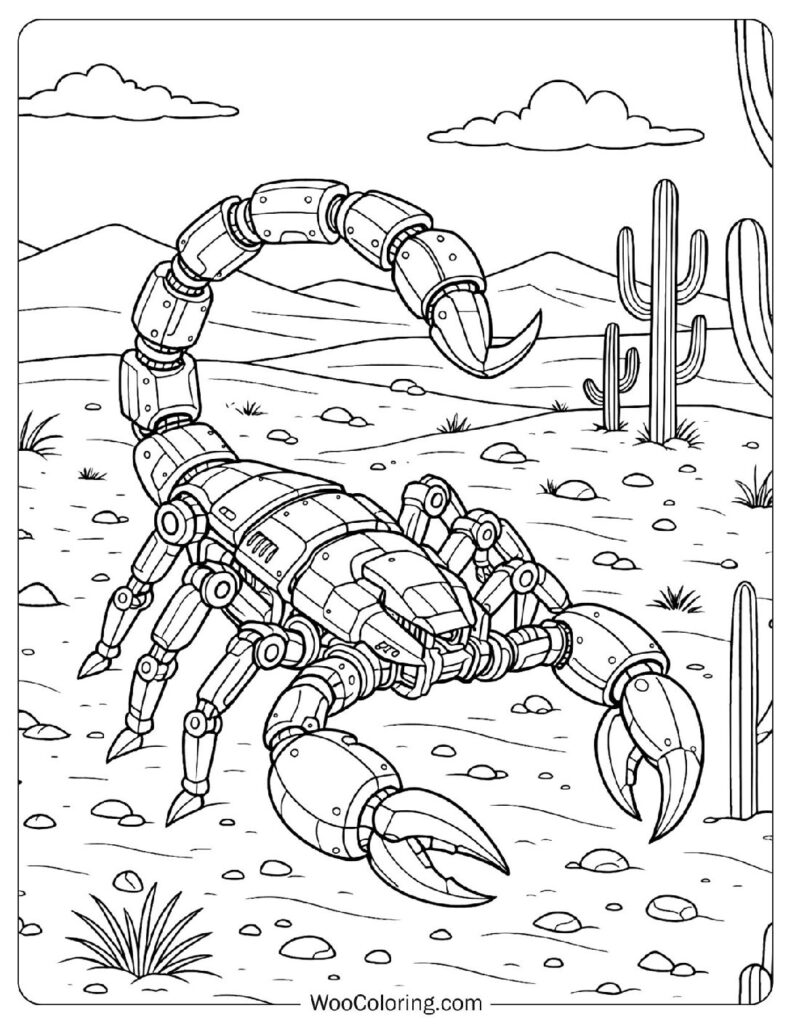 Robot Scorpion in Desert Coloring Page