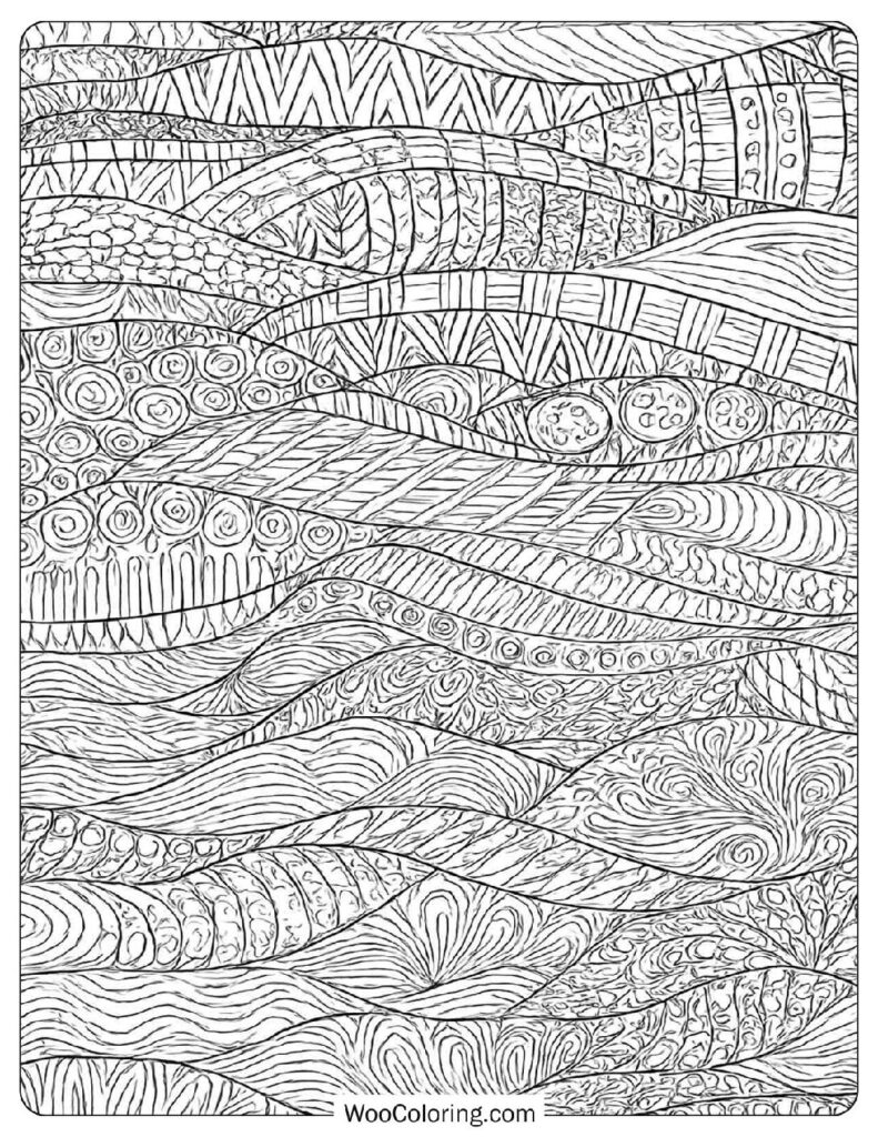 Detailed Wavy Pattern Zentangle Coloring Sheet For Adults