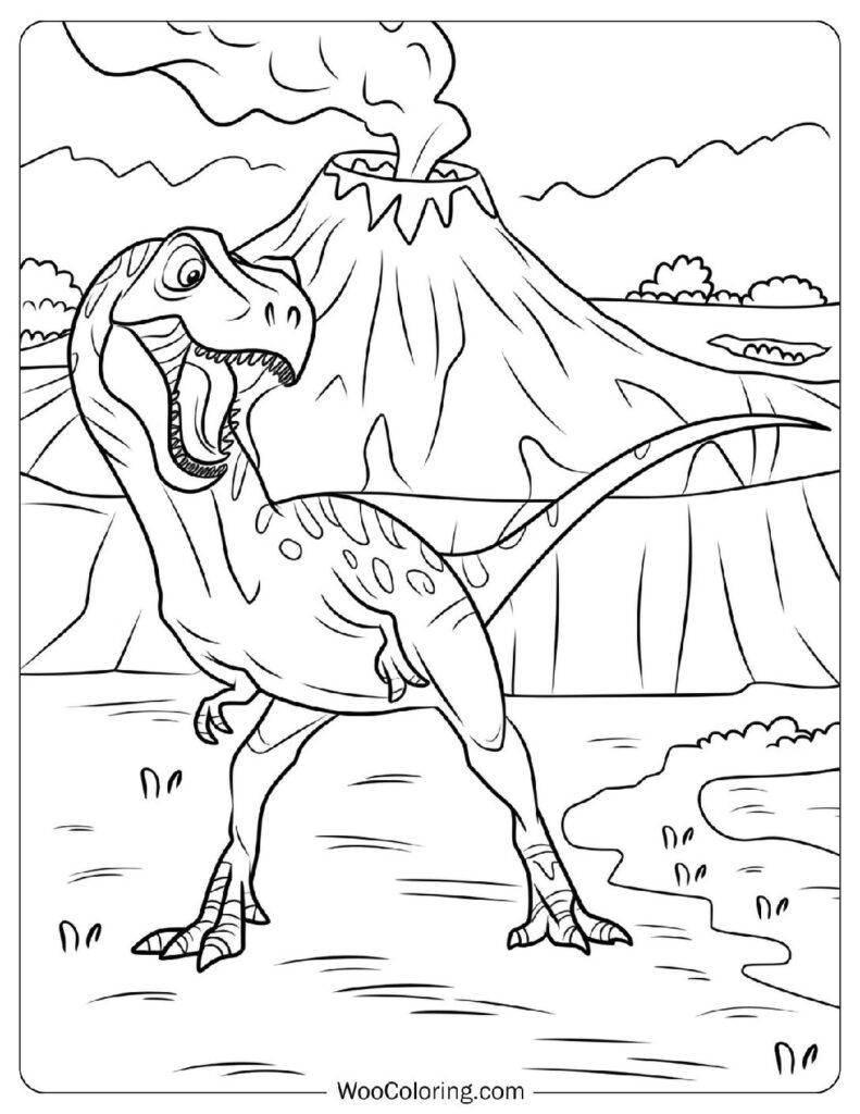 Dilophosaurus Near the Volcano For Kids
