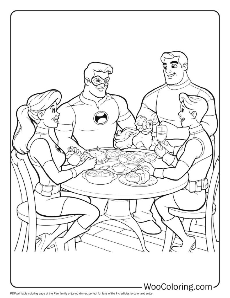 Dinner with the Parrs Coloring Page For Kids