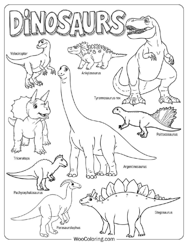 Dinosaur Coloring Page With Dinosaur Names