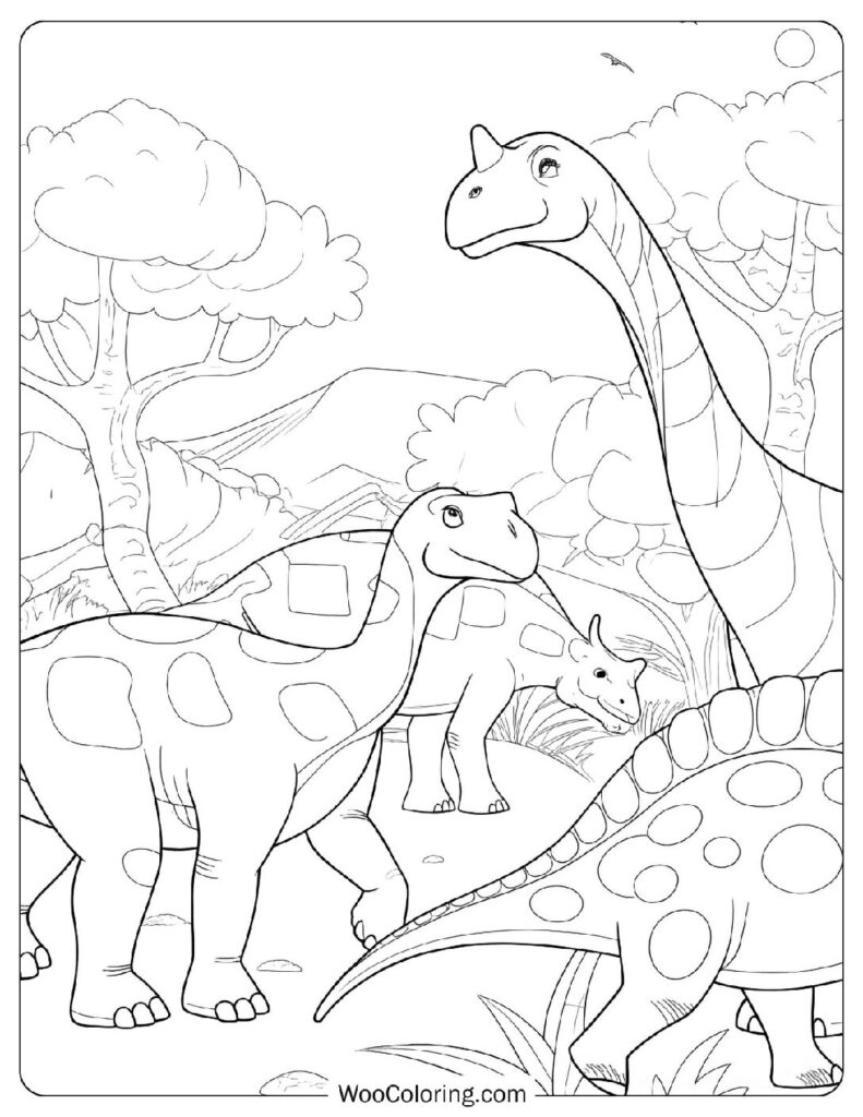 Dinosaur Herd Crossing the Plains Coloring Page